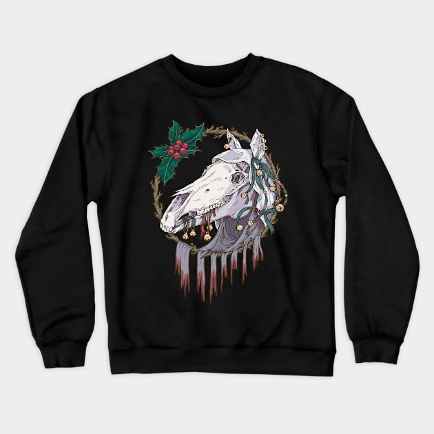 Mari Lwyd Winter Ghost Horse Crewneck Sweatshirt by yaylemons